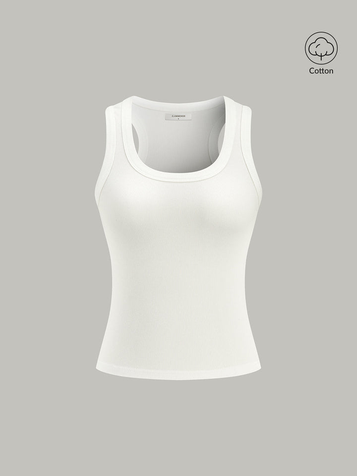 Ribbed Knit Crew Neck Tank Top