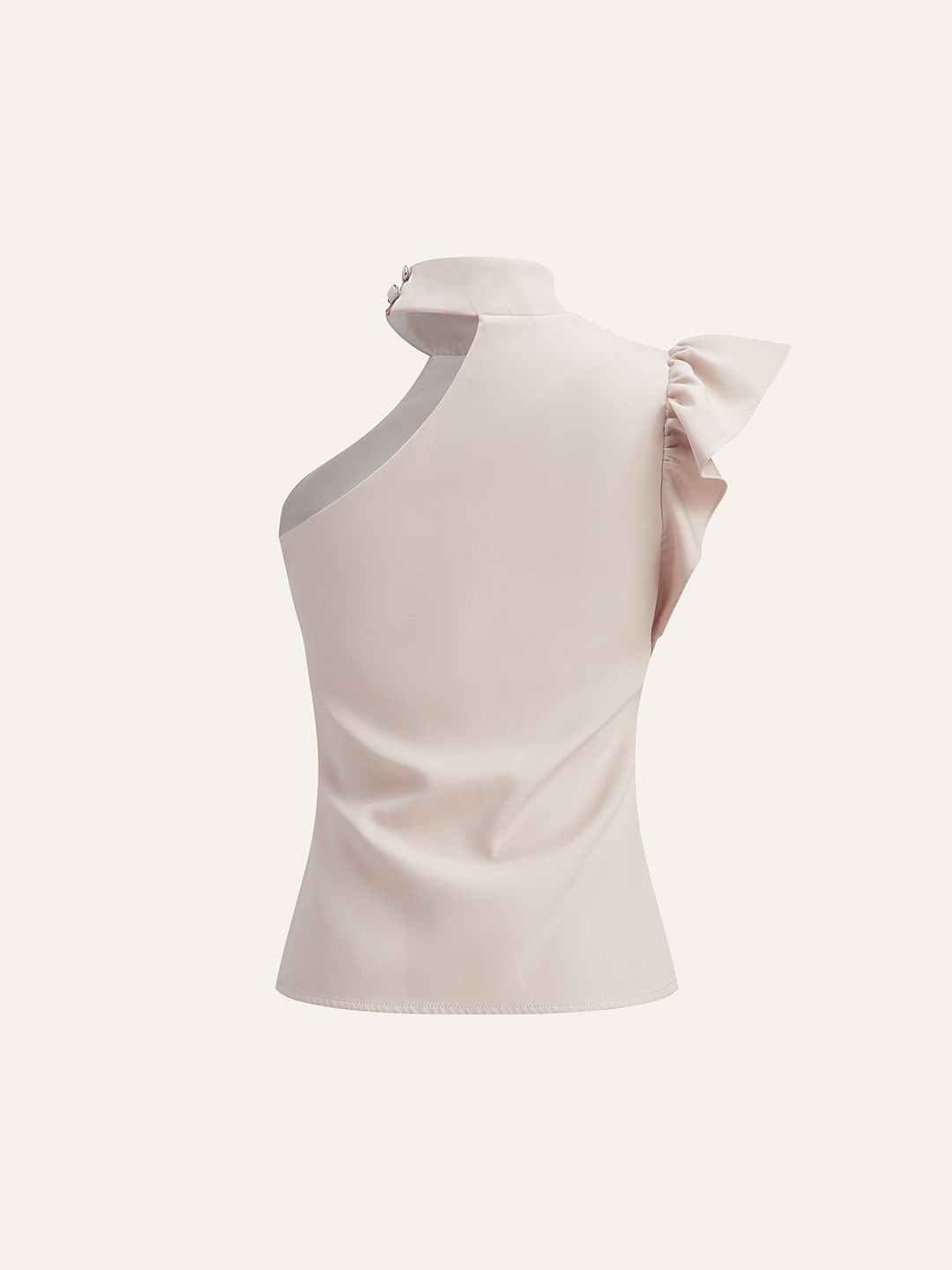 One-Shoulder Ruffled Top and Double-Button Pants Set