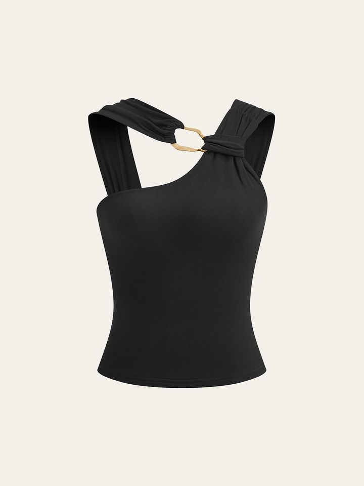 Asymmetric Strap Metal Ring Detail Top