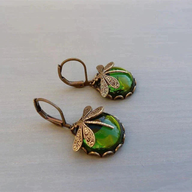 Dragonfly Earrings in Antique Gold